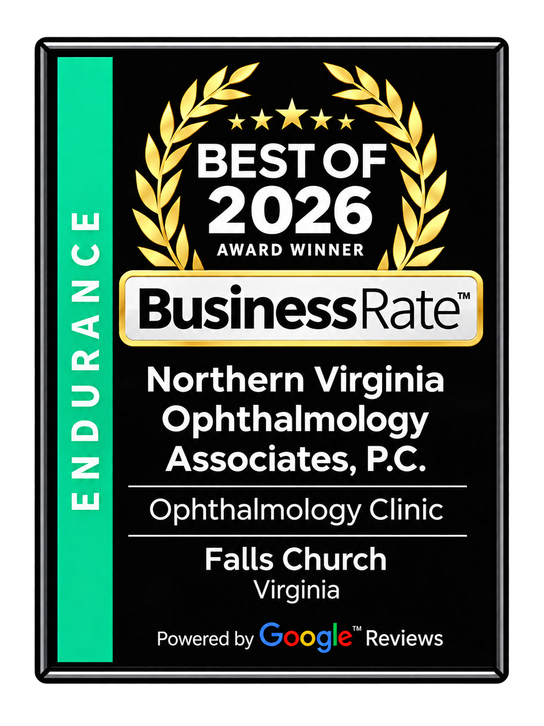 BusinessRate Best of 2026 Award Winner badge for Northern Virginia Ophthalmology Associates, P.C., an ophthalmology clinic in Falls Church, Virginia